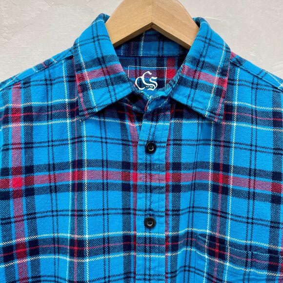 Vintage 90s Plaid Flannel Shirt Mens Small Womens Medium Plaid Flannel Blue Red - Picture 2 of 16